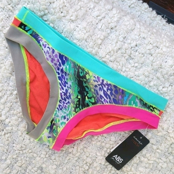 NWT Allen Schwartz Neon Orange Purple Leopard Print Bikini Bottoms - Picture 2 of 9